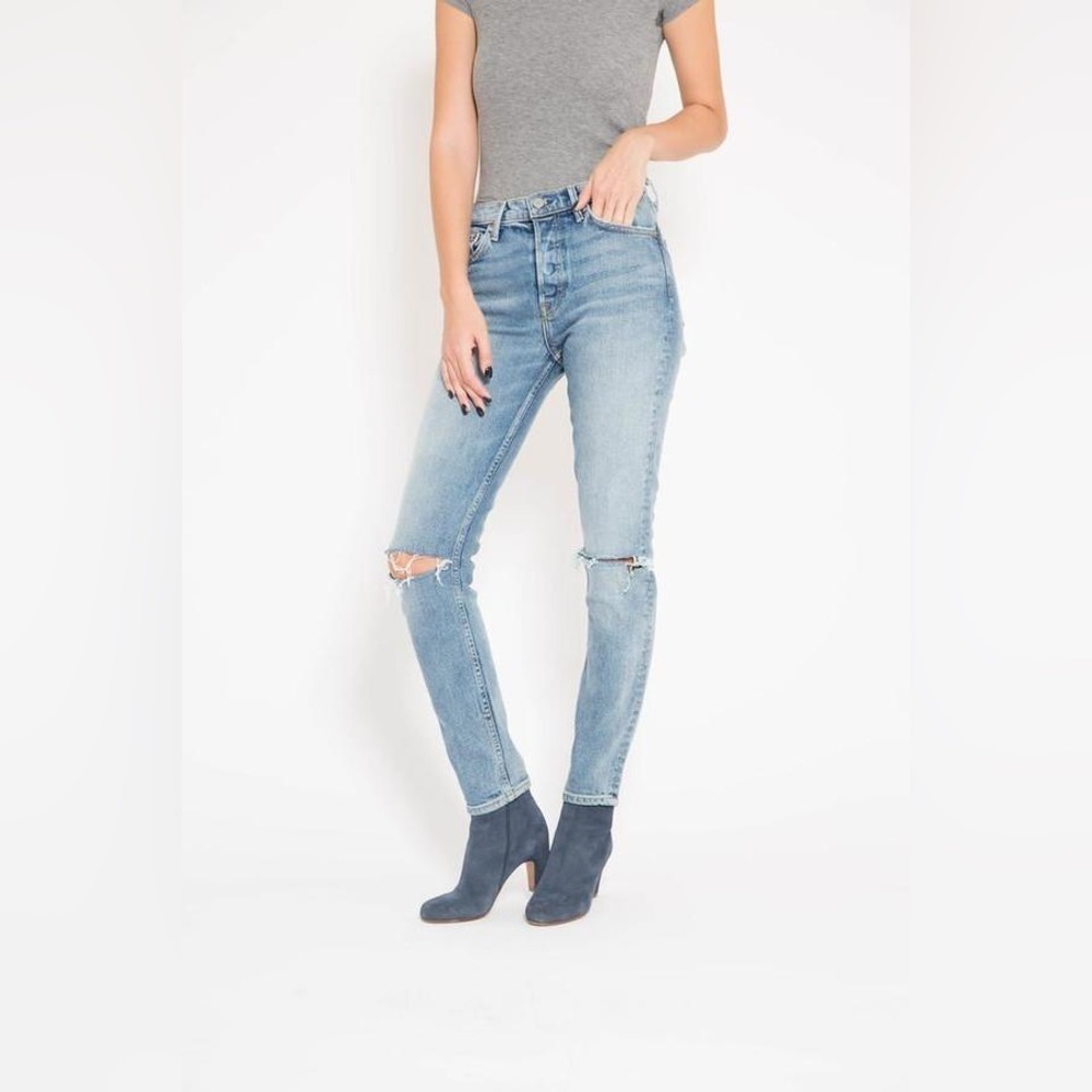 GRLFRND KAROLINA HIGH RISE VINTAGE STYLE SKINNY BLUE JEANS IN 'WHAT IS LIFE'